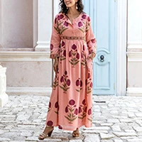 Cotton maxi dress, 'Carnation Charm' - Floral and Animal-Themed Long-Sleeved Cotton Maxi Dress