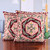 Embroidered cotton cushion covers, 'Woven Whispers' (pair) - Pink and Burgundy Embroidered Cotton Cushion Cover Pair
