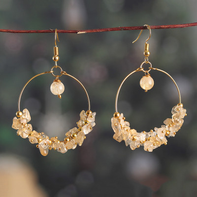 Citrine statement earrings, 'Sublime Sunshine' - Yellow Chandelier Statement Earrings with Citrine Jewels