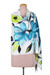 Wool and silk blend shawl, 'Twilight Petals' - Blue and Green Wool and Silk Blend Shawl Painted in India