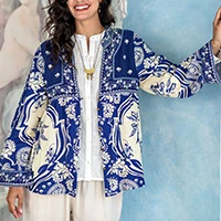 Cotton jacket, 'Royal Winds' - Classic Paisley-Patterned Sapphire and Vanilla Cotton Jacket
