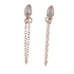 Rainbow moonstone dangle earrings, 'Flowing White' - Rainbow Moonstone Hanging Chains Silver Dangle Earrings