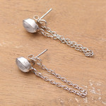 Rainbow moonstone dangle earrings, 'Flowing White' - Rainbow Moonstone Hanging Chains Silver Dangle Earrings