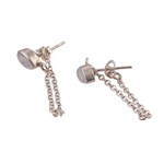 Rainbow moonstone dangle earrings, 'Flowing White' - Rainbow Moonstone Hanging Chains Silver Dangle Earrings