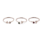Multi-gemstone stacking wrap rings, 'Luxurious Trio' (set of 3) - 3 Silver Stacking Wrap Rings with Emerald Ruby White Quartz