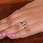 Multi-gemstone stacking wrap rings, 'Luxurious Trio' (set of 3) - 3 Silver Stacking Wrap Rings with Emerald Ruby White Quartz