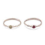 Ruby and peridot stacking solitaire rings, 'Dual Allure' (pair) - Ruby Peridot Sterling Silver Stacking Solitaire Rings (Pair)