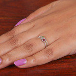 Ruby and peridot stacking solitaire rings, 'Dual Allure' (pair) - Ruby Peridot Sterling Silver Stacking Solitaire Rings (Pair)