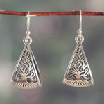 Sterling silver dangle earrings, 'Tree Triangle' - Tree of Life Triangular Openwork Silver Dangle Earrings