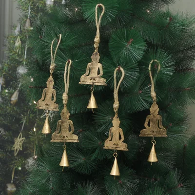 Iron ornaments, 'Buddha Memory' (set of 5) - Antiqued-Finished 5-Piece Buddha-Themed Iron Ornament Set