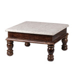 Wood chowki table, 'Palace in Heaven' - Traditional Spring-Themed Mango Wood and Brass Chowki Table
