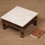 Wood chowki table, 'Palace in Heaven' - Traditional Spring-Themed Mango Wood and Brass Chowki Table