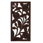 Wood relief panel, 'Primaveral Portrait' - Spring-Themed Polished Rectangular Mango Wood Relief Panel