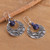 Lapis lazuli dangle earrings, 'Royal Enigma' - Half-Moon-Themed Lapis Lazuli Dangle Earrings from India
