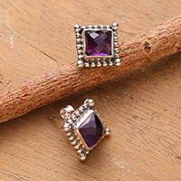 Amethyst stud earrings, 'Lavender Enchant' - Polished 4-Carat Amethyst and Sterling Silver Stud Earrings
