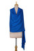 Wool and silk blend shawl, 'Royal Luxury' - Blue Wool Silk Blend Shawl with Golden-Hued Crystal Beads