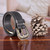 Men's leather belt, 'Versatile Onyx' - Braid-Patterned 100% Onyx Black Leather Buckle Belt for Men