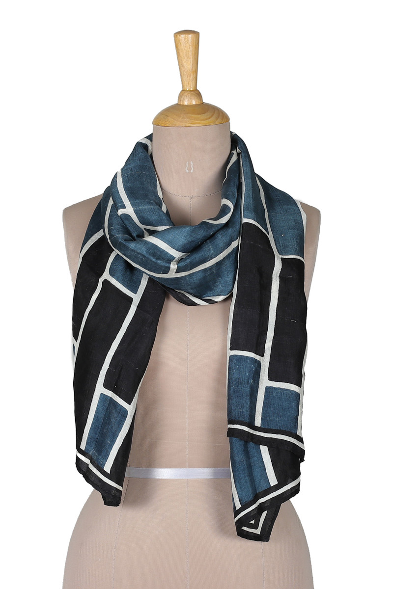Hand-Woven and Painted Silk Scarf with Block Patterns - Dazzling Blocks ...