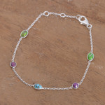 Reconstituted turquoise station bracelet, 'Dazzling Saga' - Silver Station Bracelet with Reconstituted Turquoise Stones