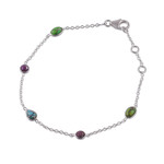 Reconstituted turquoise station bracelet, 'Dazzling Saga' - Silver Station Bracelet with Reconstituted Turquoise Stones