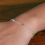 Reconstituted turquoise station bracelet, 'Dazzling Saga' - Silver Station Bracelet with Reconstituted Turquoise Stones