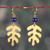 Quartz dangle earrings, 'Lustrous Leaf' - Quartz and Brass Leaf Dangle Earrings with Antique Finish
