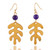 Quartz dangle earrings, 'Lustrous Leaf' - Quartz and Brass Leaf Dangle Earrings with Antique Finish