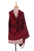 Reversible wool shawl, 'Crimson Elegance' - Reversible Wool Shawl in Red with Floral Leaf Paisley Motifs