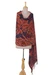 Reversible wool shawl, 'Botanical Elegance' - Floral Leaf-Themed Reversible Wool Shawl in Orange and Blue