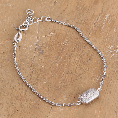 Sterling silver pendant bracelet, 'Sparkling Emblem' - High-Polished Sterling Silver and Cubic Zirconia Bracelet