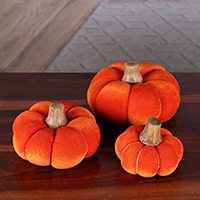 Velvet and wood decorative accents, 'Pumpkin Dreams' (set of 3) - 3 Velvet and Wood Halloween Pumpkin Decorative Accents