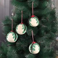 Wool felt ornaments, 'Festive Delight' (set of 4) - 4 Holly Leaf and Berry-Themed Wool Felt Christmas Ornaments