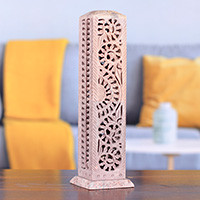 Soapstone incense holder, 'Jali Essence' - Traditional Jali-Themed Natural Soapstone Incense Holder