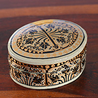 Papier mache and wood decorative box, 'Kashmir Wonder' (small) - Artisan-Made Leaf-Themed Papier Mache Decorative Box (Small)