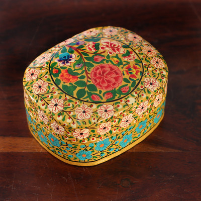 Papier mache decorative box, 'The True Spring' - Painted Baroque-Inspired Floral Papier Mache Decorative Box