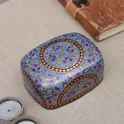 Papier mache and wood decorative box, 'Lovely Garden' - Floral Papier Mache and Wood Decorative Box Painted by Hand