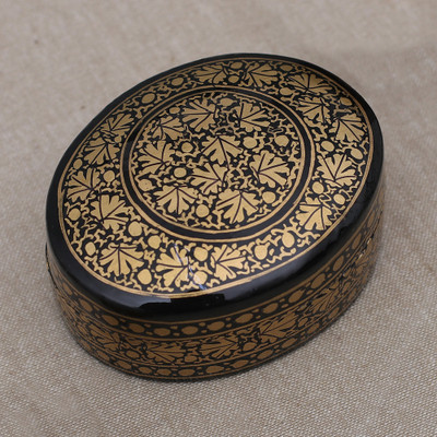 Papier mache and wood decorative box, 'Nighttime Vine' - Hand-Painted Leaf-Patterned Papier Mache Wood Decorative Box