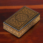 Papier mache and wood decorative box, 'Nightfall Vine' - Rectangular Painted Papier Mache Wood Leaf Decorative Box