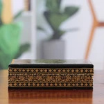 Papier mache and wood decorative box, 'Nightfall Vine' - Rectangular Painted Papier Mache Wood Leaf Decorative Box