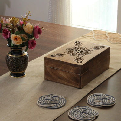 Mango wood box, 'Prime Mandala' (large) - Floral Lotus-Themed Hand-Carved Large-Sized Mango Wood Box