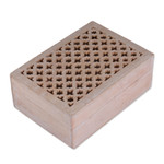 Mango wood box, 'Lattice Secrets' (large) - Trellis-Patterned Large-Sized Mango Wood Box Carved in India