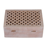 Mango wood box, 'Lattice Secrets' (large) - Trellis-Patterned Large-Sized Mango Wood Box Carved in India