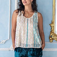 Sequin georgette tank top, 'Future Glam' - Sequin Striped Crew-Neck Tank Top in Ivory