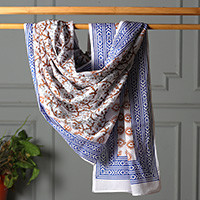 Cotton sarong, 'Fabulous Foliage' - Floral and Vine-Themed Hand-Block Printed Cotton Sarong