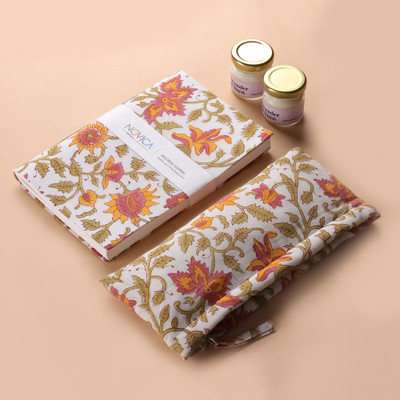 Journal and handmade candle set, 'Primaveral Splendor' - Spring-Themed Cotton Journal and Handmade Soy Wax Candle Set