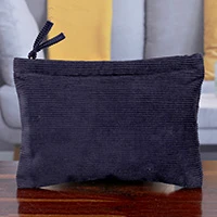 Corduroy toiletry case, 'Midnight Travel' - Travel-Friendly Midnight Blue Cotton Corduroy Toiletry Case
