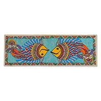 Madhubani painting, 'Aquatic Symphony' - Madhubani Folk Art Painting of Two Fish Facing Each Other