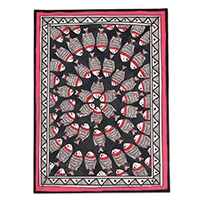Madhubani painting, 'Circle of Abundance' - Madhubani Painting with Rhythmic Repetitions of Fish Motif