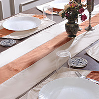 Cotton blend table runner and placemat set, 'Modern Luxury' (7 pieces) - 7-Piece Orange Ivory Cotton Blend Table Runner Placemat Set