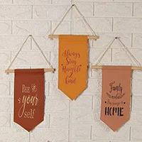 Cotton wall hangings, 'Positive Vibes' (set of 3) - Set of 3 Cotton Wall Hangings with Inspirational Quotes